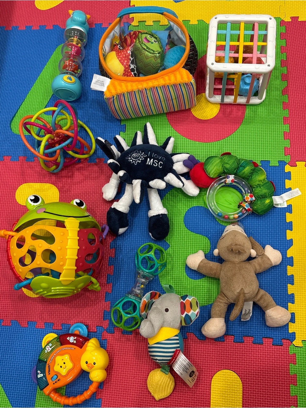 Assorted Multicolor Baby & Toddler Activity Toy Bundle - Plush, Rattle & Teether